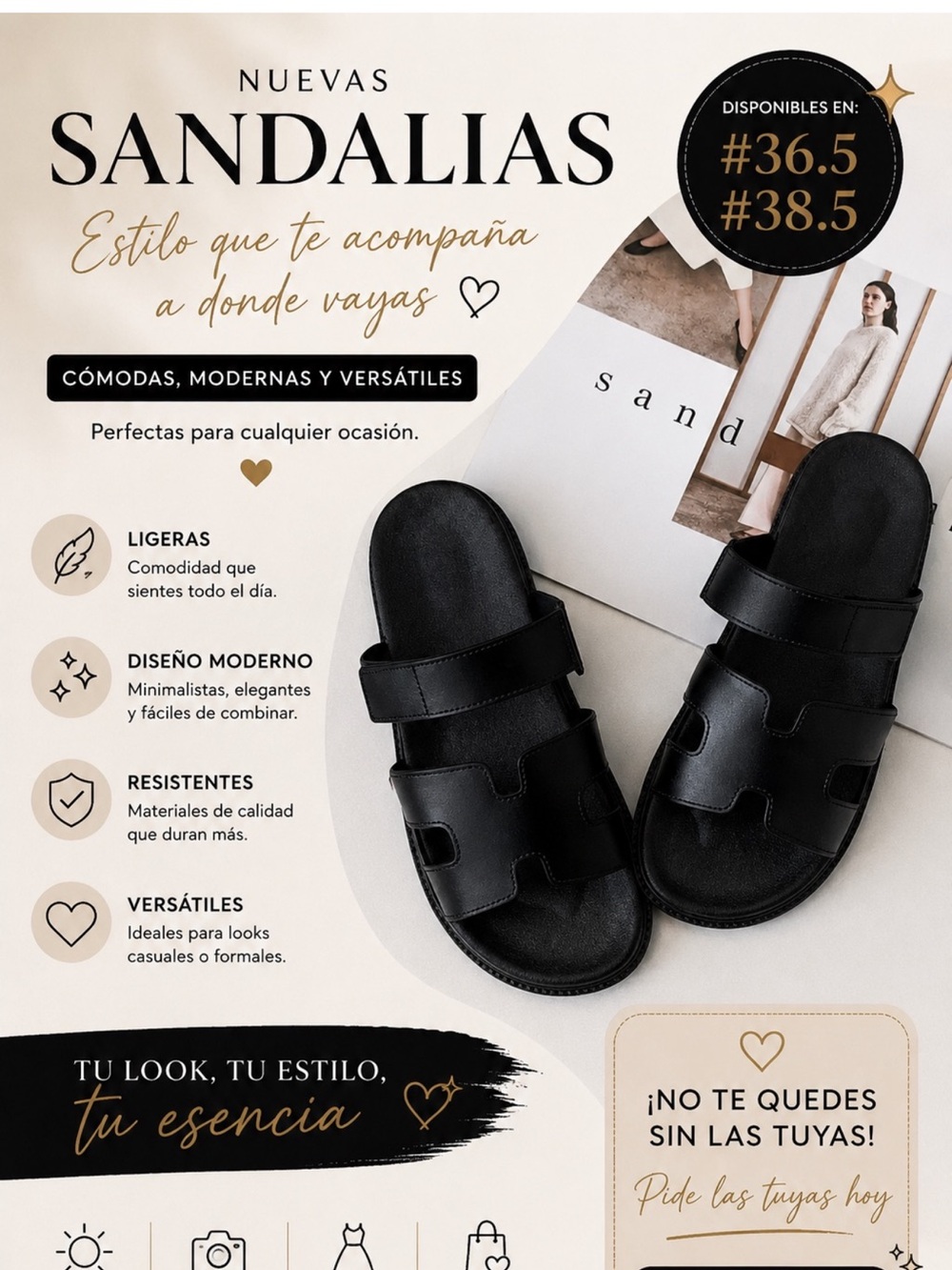 AND Black Double-Strap Slip-On Sandals
